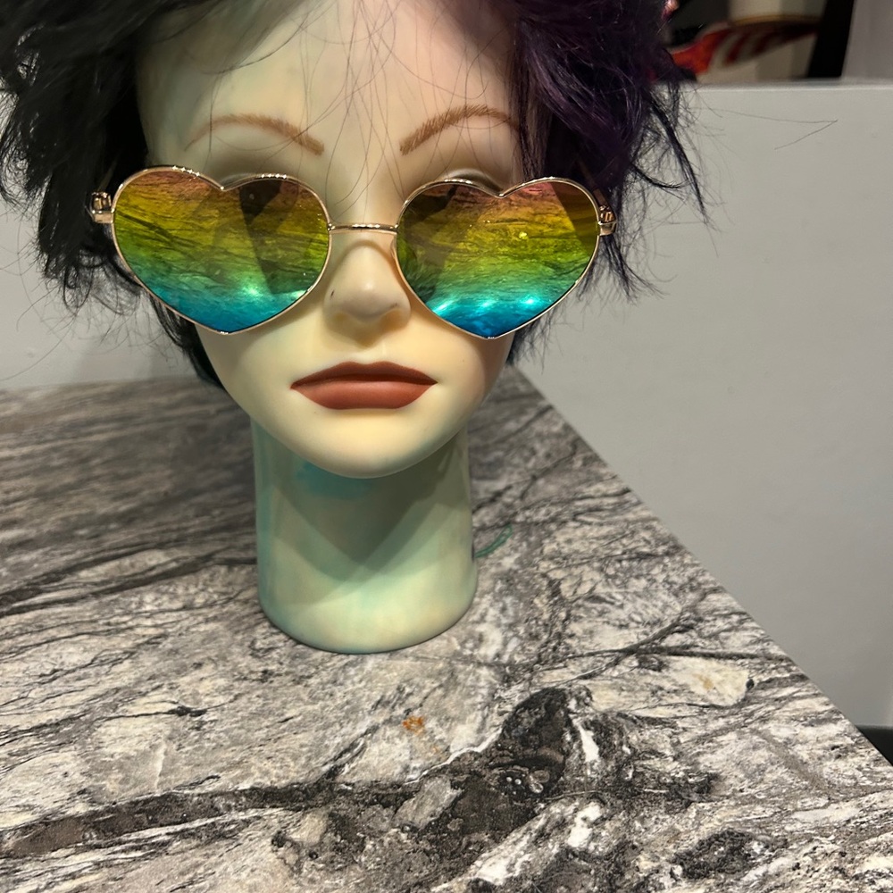 Heart-Shaped Gold and Blue Sunglasses